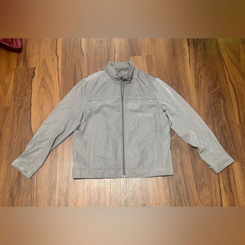 Calvin Klein men's gray water-resistant jacket with a hidden hood